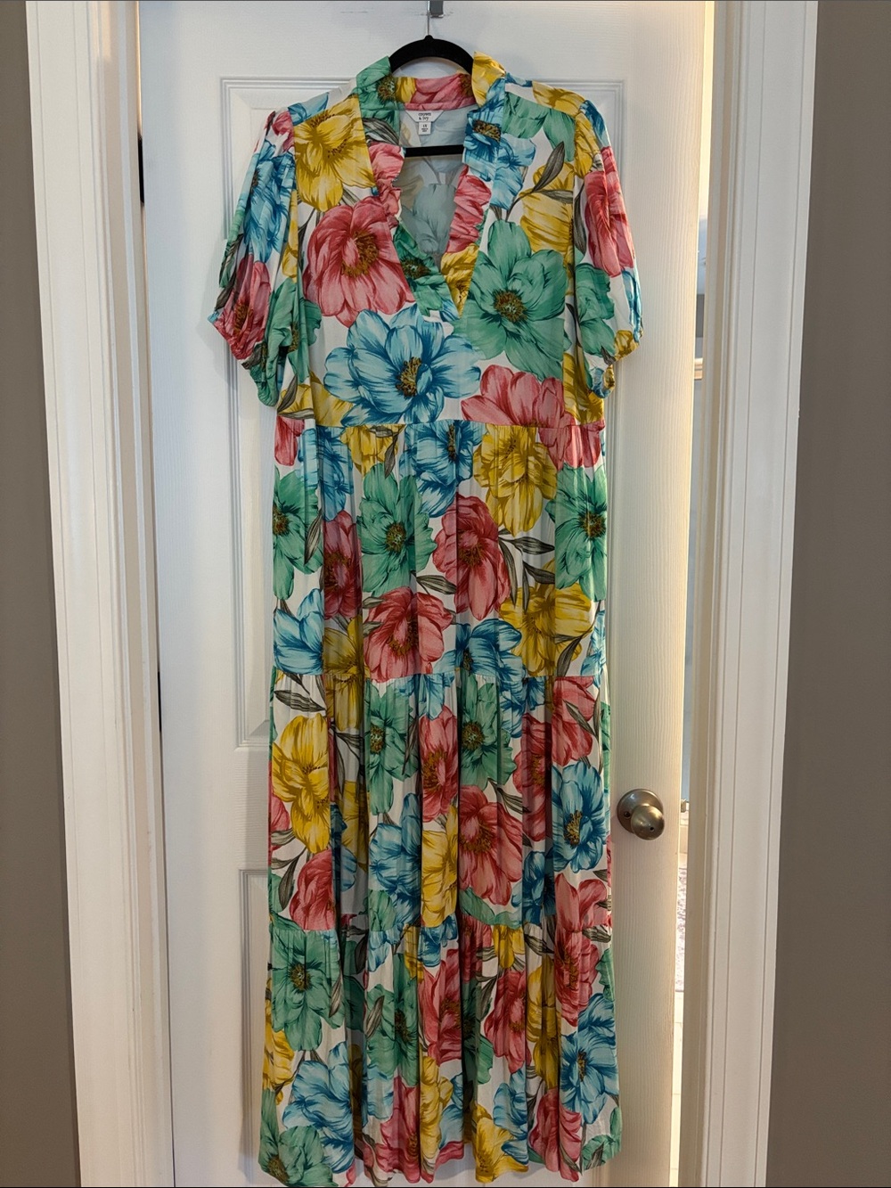 crown & ivy Floral Tiered Maxi Dress in Teal, Yellow, Green & Pink
